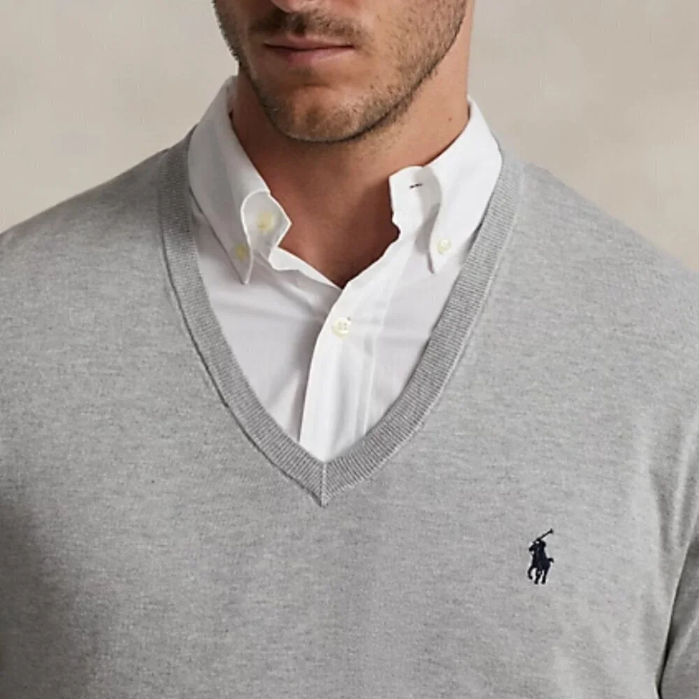 Polo Ralph Lauren Men's Pullover 100% Cotton V-Neck Sweater Grey Fit Size 3XLT